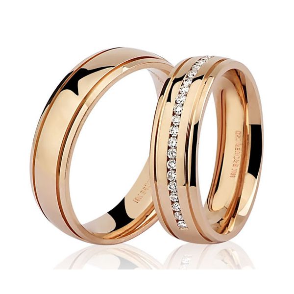 Alianças em Ouro 18k Rose com Brilhantes 18g 6.0mm